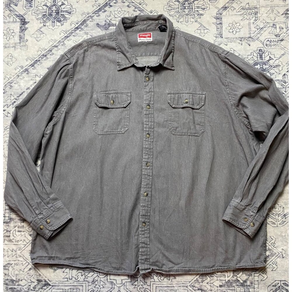 Wrangler Mens Gray Button-Up Denim Shirt 3XL‎ Premium Quality Chore 100% Cotton